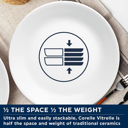 Corelle Vitrelle 4-Pieces 18-Oz Soup/Cereal Bowls Chip & Crack Resistant Glass Dinnerware Set Bowls, Winter Frost White