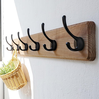 Dseap Wall Mounted Coat Rack: 24" Long, Patented, Heavy-Duty, 6-Double-Hooks Wooden Hanger Rail for Winter Coats, Hat, Jacket, Clothing - Weathered Brown, Pack of 2