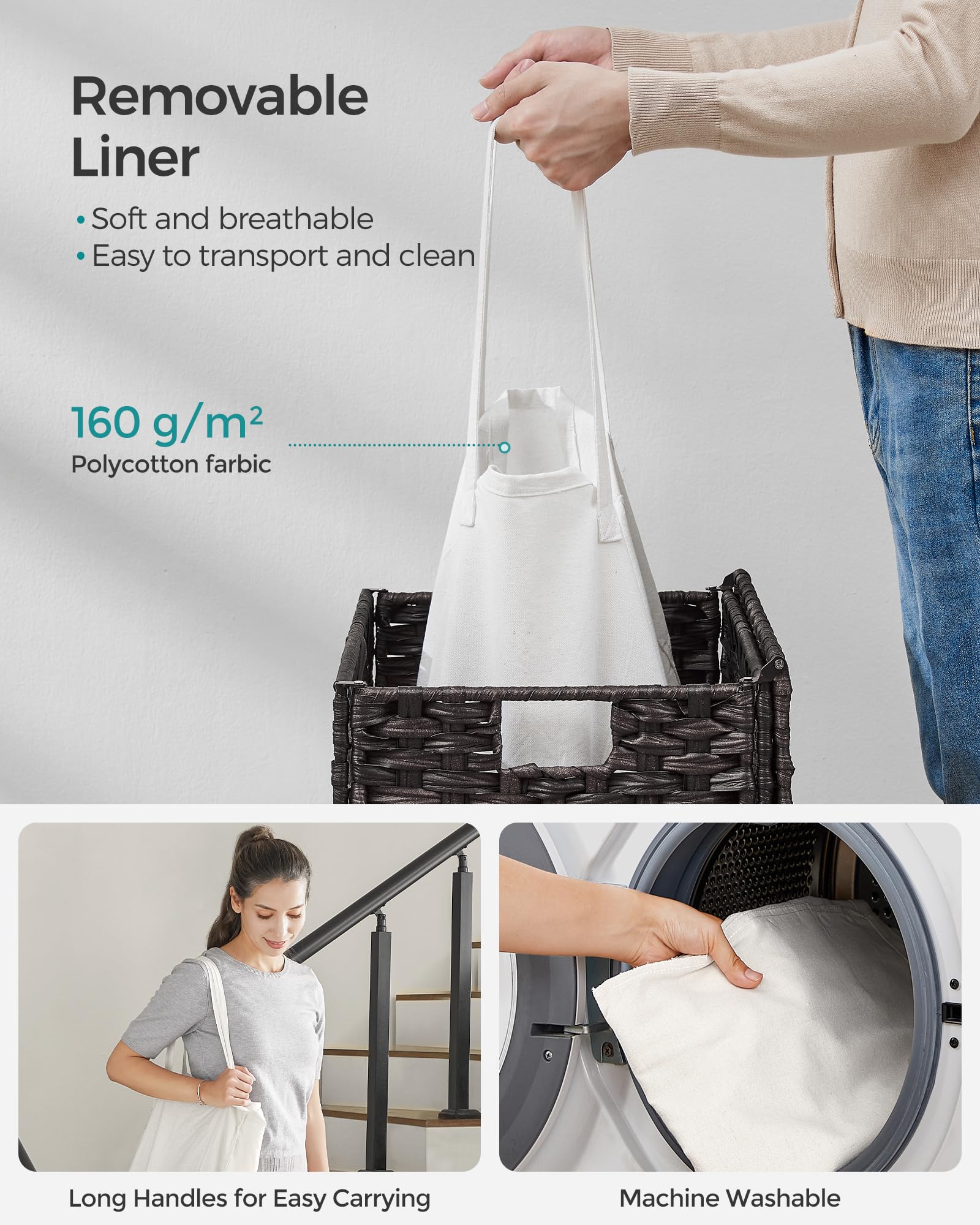 SONGMICS Laundry Hamper with Lid, 23.8 Gallon (90 L) Synthetic Rattan Clothes Laundry Basket with
