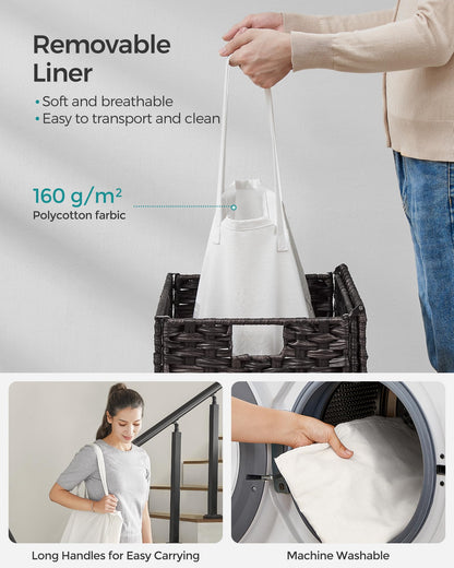 SONGMICS Laundry Hamper with Lid, 23.8 Gallon (90 L) Synthetic Rattan Clothes Laundry Basket with