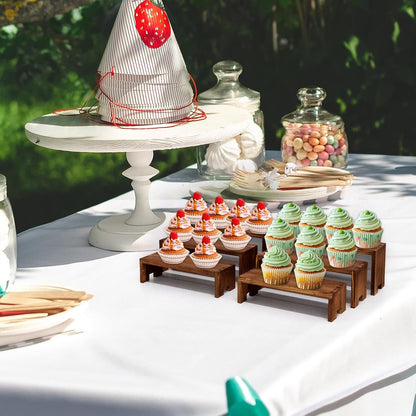 Display Wood Risers Wooden Stand 3 Tier Wood Racks Decorative Rectangular, 2 Set 6 Piece Cupcake Stands Cologne Perfume Organizer Dessert Showcase(Brown)