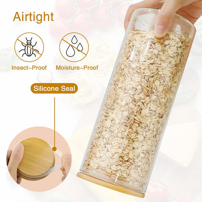 Glass Jars with Bamboo Lids, 58 oz 3 Pcs Kitchen Glass Containers with Bamboo Lids, Airtight Glass Pantry Storage Containers with Lids for Rice, Flour, Nuts, Cookie, Pasta, Oatmeal, Bean