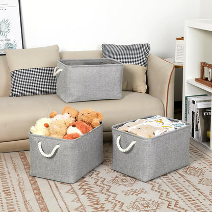 Bidtakay Storage Baskets Gray 3 Pack Shelf Baskets Collapsible Storage Bins for Clothes 15X11X9.5Inch Decorative Baskets with Handles Large Baskets for Organizing Closet Home Storage (Grey)