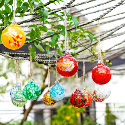 Set of 12 Hand Blown Glass Ornaments Hanging Gazing Balls Witches Balls, Outdoor Patio Garden Decor