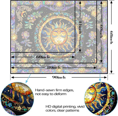 Lunerfex Sun Tapestry Stained Glass Tapestry Wall Decor Tapestries for Bedroom Boho Tapestries Wall Hanging for Bedroom Living Room Glass-Sun-01 70"x90"