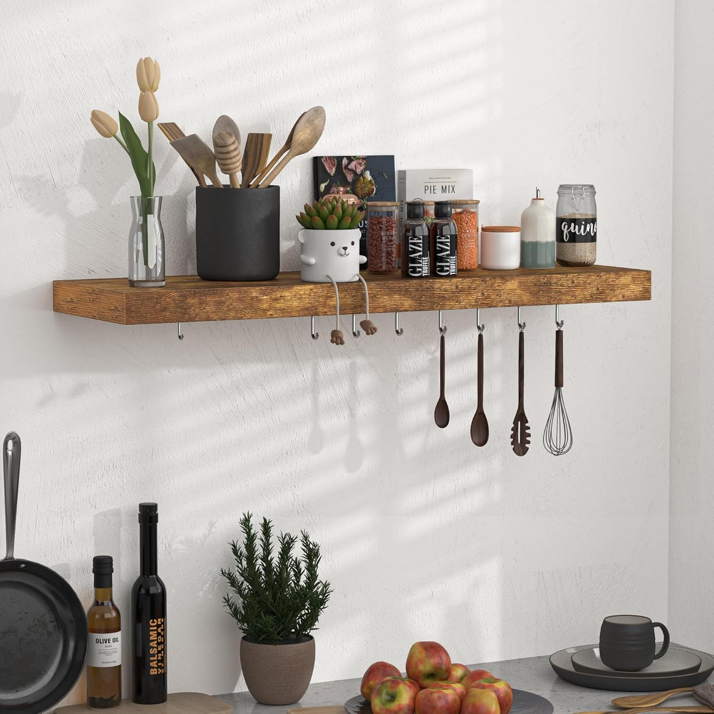 Floating Shelves - 10.3 Inch Deep Wall Shelf for Decor & Storage - Wall Mounted Display Shelving with Invisible Heavy-Duty Metal Bracket - 36" W x 10.3" D x 1.8" H - Set of 1 - Rustic Brown