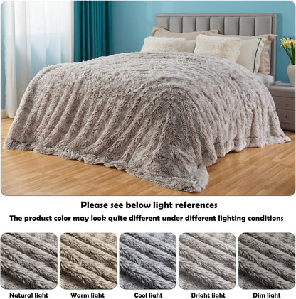 GONAAP Fuzzy Faux Fur Throw Blanket Twin Size Frosty Grey Super Soft Cozy Plush Fuzzy Shaggy Blanket for Couch Sofa Bed (Frosty Grey, Twin(60"x80"))