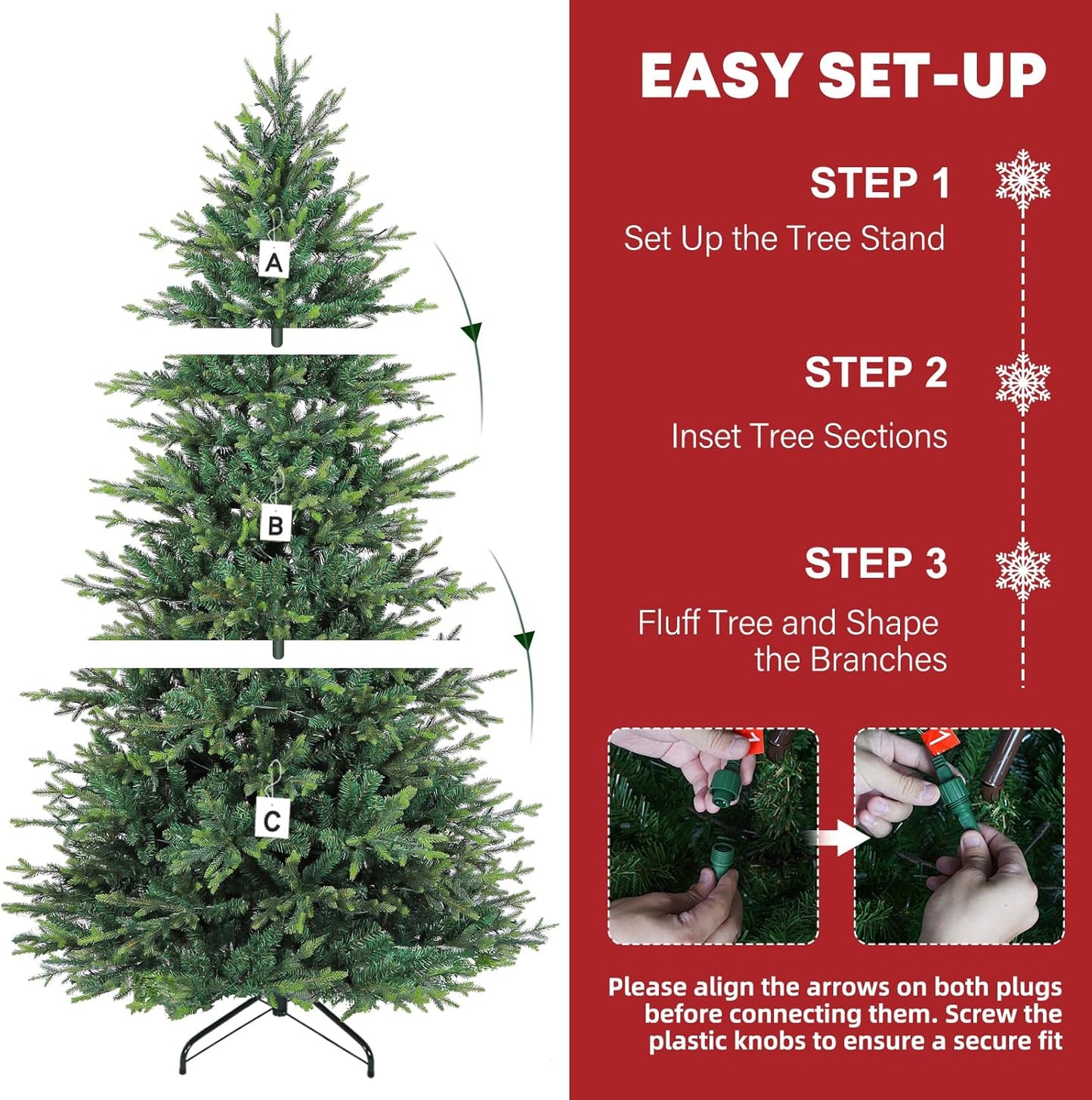 Hykolity 7.5 ft Prelit Christmas Tree, 2933 PE&PVC Realistic Branch Tips, Frasier Grande Christmas Tree with 450 Color Changing Twinkly LED Lights, Metal Stand and Hinged Branches, 10 Colors