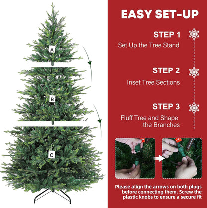 Hykolity 7.5 ft Prelit Christmas Tree, 2933 PE&PVC Realistic Branch Tips, Frasier Grande Christmas Tree with 450 Color Changing Twinkly LED Lights, Metal Stand and Hinged Branches, 10 Colors