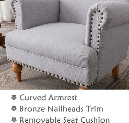 chairus Linen Accent Chair for Living Room Set of 2 Upholstered Mid Century Modern Single Sofa Chair with Solid Wood Legs Comfy Reading Chair Armchair for Bedroom/Office Room/Recption/Lounge, Grey