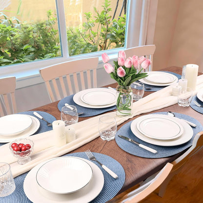 AHHFSMEI Placemats Set of 4 for Dining Table Washable Woven Vinyl Non-Slip 18x12 inches Placemat Heat-Resistant Durable Table Mats for Dining Table Easy to Clean(Light Blue 4)