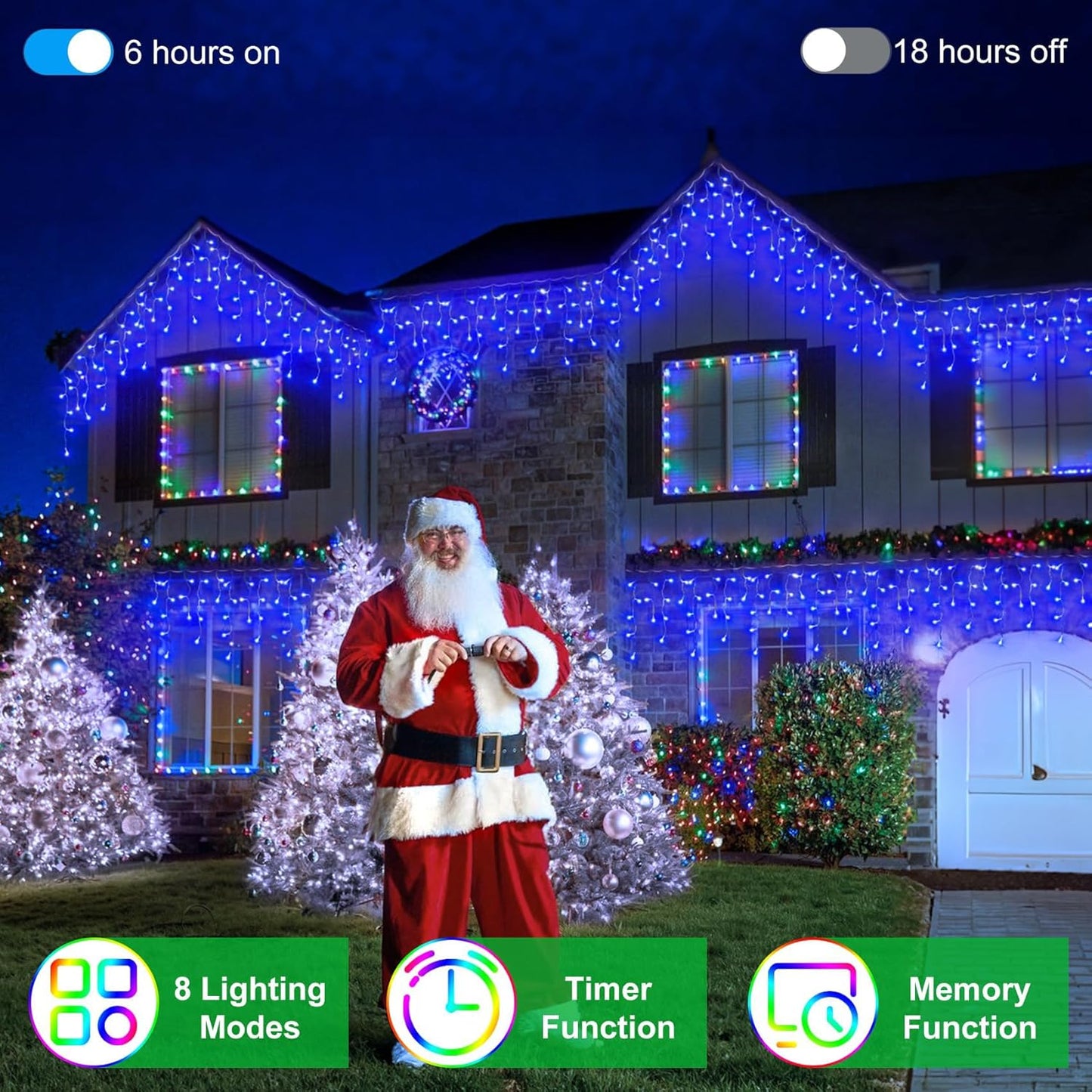 792 LED Christma Lights with 176 Drops, 82ft Outdoor Hanging lights with 8 Modes & Timer Memory, Outsite Waterproof Curtain String Lights for Front House Fence Tree Holiday Decorations Decor Blue