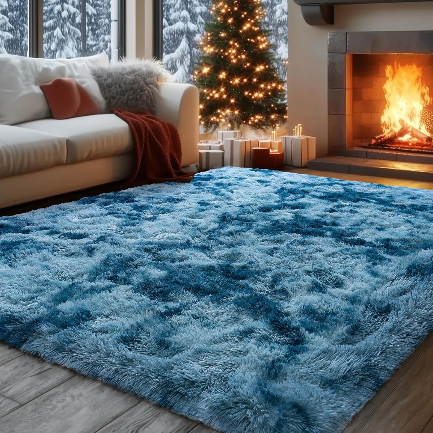 Rzutan Extra Large Rugs for Living Room 9x12, Soft Shaggy Modern Shag Area Rug for Bedroom, Upgrade Non-Slip Plush Fluffy Carpet for Kids Boys Girls Room Home Decor Aesthetic,Peacock Blue