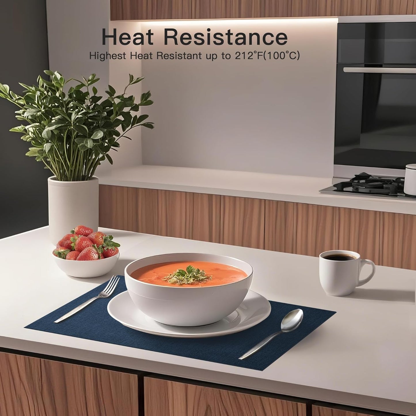 DOLOPL Placemats Set of 8, Reversible Wipeable & Heat Resistant Place Mats, Modern Faux Leather Table Mats for Kitchen, Neutral Waterproof Tablemats for Dining Table Decor, Wedding, Party(Navy Blue)