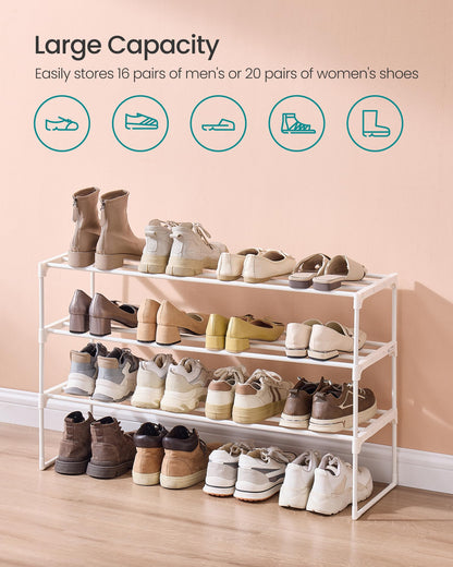 SONGMICS Shoe Rack, 3-Tier Shoe Organizer, Metal Storage Shelf, Upright or Upside Down, for 16-20