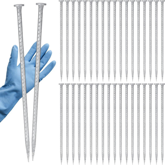 Tandefio 36 Pcs 14 Inch Rebar Stakes, 1/2 Inch Diameter Threaded Galvanized Steel Ground Anchors Plant Support Garden Stakes, Heavy Duty Metal Landscape Spikes for Speed Bump Tent