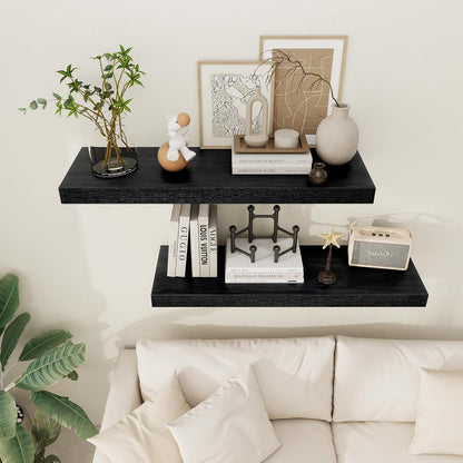 Black Floating Shelves 36 Inch Long, 12 Inch Deep Floating Shelves for Wall, 36 x 12 Shelves for Wall Storage & Display, 2" Thick Floating Shelf for Bathroom, Living Room, Bedroom, Set of 2