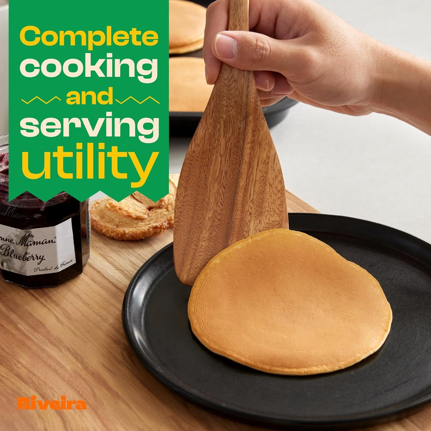 Riveira 9 Pieces Teak Wooden Spoons For Cooking – Premium & Durable Organic Teak Wooden Cooking Utensils – Non Stick Wooden Spatula For Cooking – Non Toxic Utensil Set With Holder & Spoon Rest