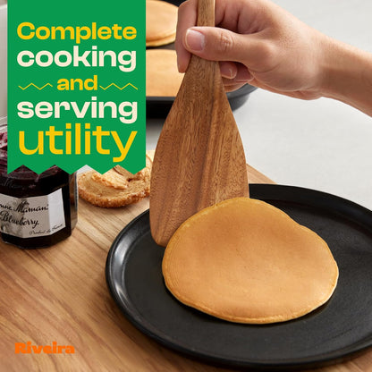 Riveira 9 Pieces Teak Wooden Spoons For Cooking – Premium & Durable Organic Teak Wooden Cooking Utensils – Non Stick Wooden Spatula For Cooking – Non Toxic Utensil Set With Holder & Spoon Rest