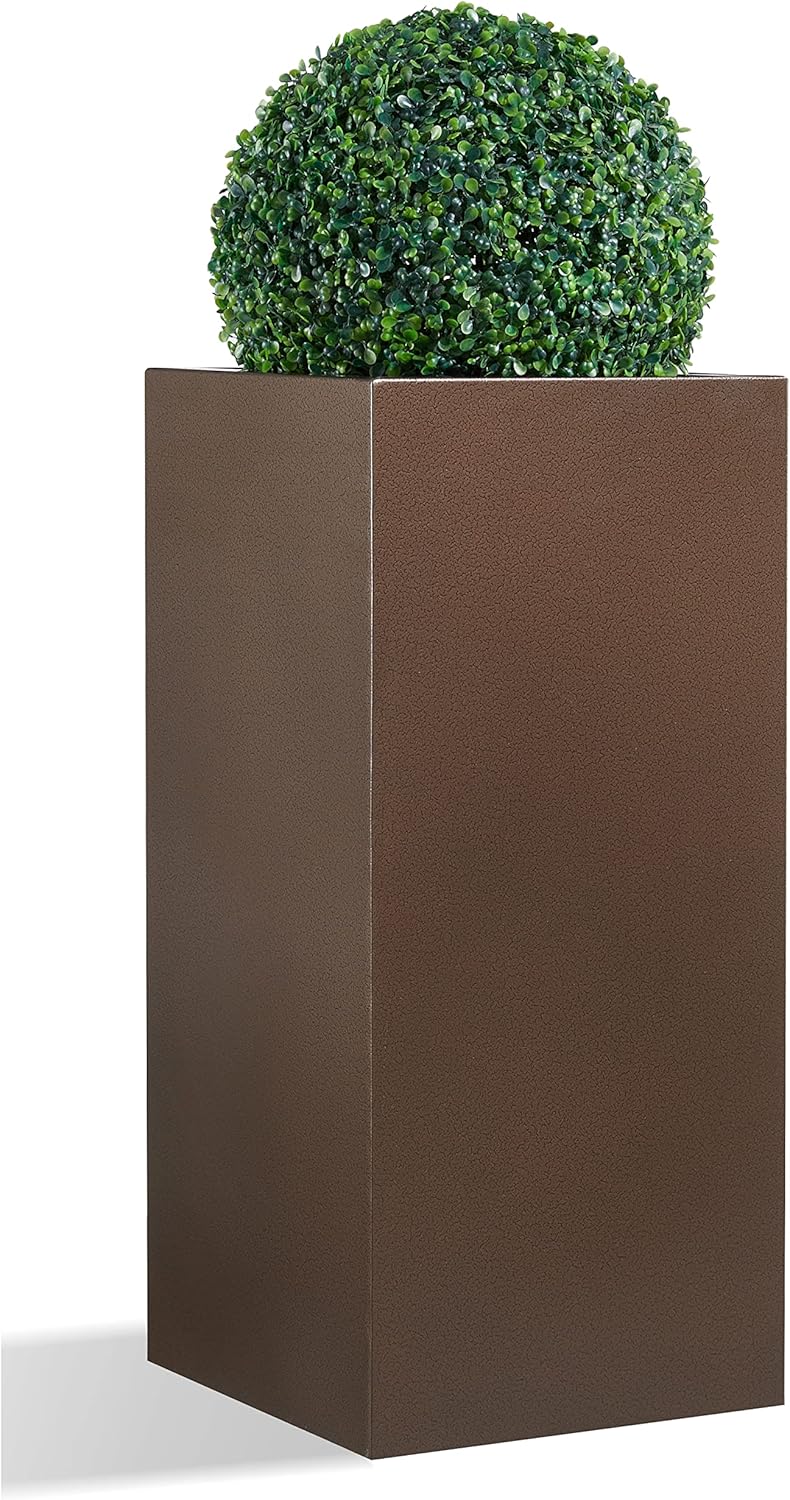 Metallic Heavy Tall Outdoor/Indoor Planter Box 14Lx14Wx30H Inches, Rectangular Tall Planter, Large Flowerpot, ‎25 Pounds, Espresso, No Assembly Required 1 Pack