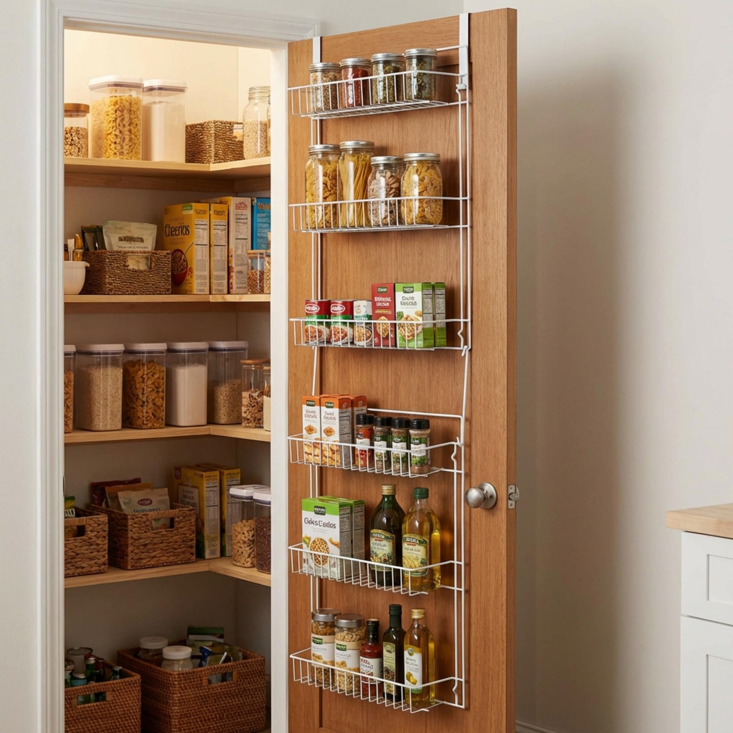 Over the Door Organizer - 6-Tier Adjustable Pantry Shelves and Rack for Kitchen Organization