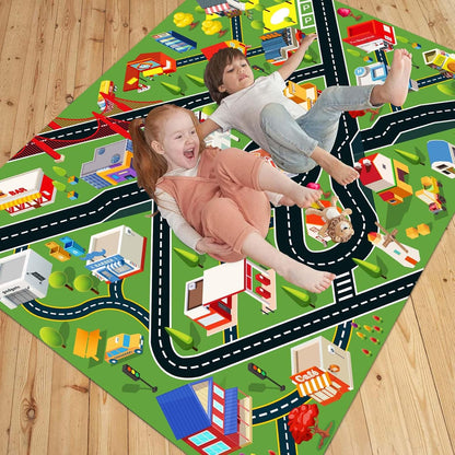 Kids Rug - Car Rugs for Kids Toy Cars Play Mat with Rubber Backing - City Life Road Rug for Fun - City Map for Carpet - Bedroom Boys (RED, 4x6ft)