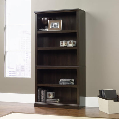 Sauder 5-Shelf Bookcase/ Book shelf, L: 35.28" x W: 13.23" x H: 69.76", Cinnamon Cherry finish