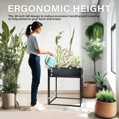 Cocoyard Elevated Planter Box - 28 Inch Durable Raised Garden Bed for Herbs and Flowers - Stylish Tall Rectangular Planter for Outdoor Plants & Backyard Gardening