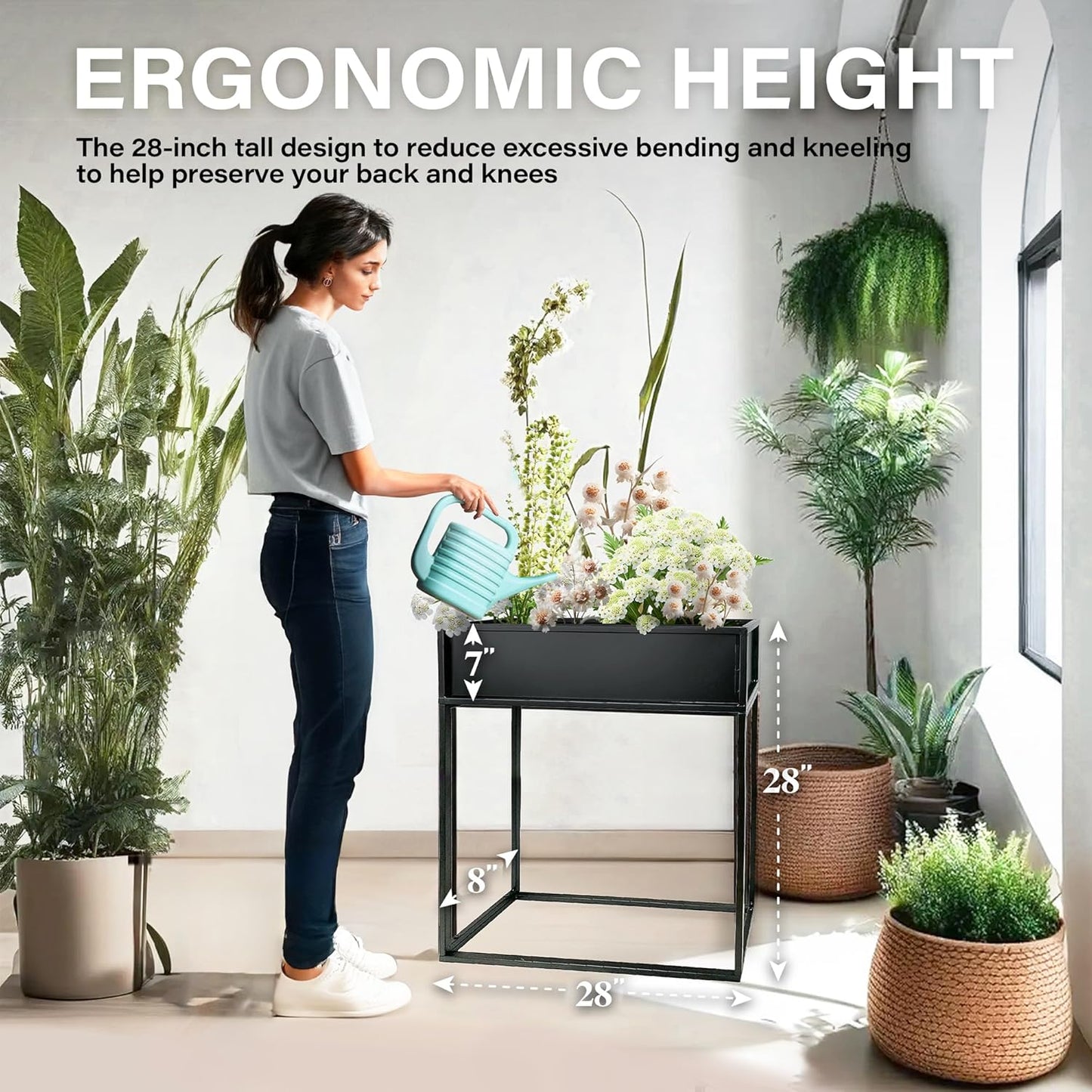 Cocoyard Elevated Planter Box - 28 Inch Durable Raised Garden Bed for Herbs and Flowers - Stylish Tall Rectangular Planter for Outdoor Plants for Patio Decor & Backyard Gardening