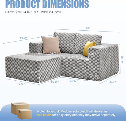 Hobestluk Modular Sectional Sofa 3 Seater Modular Sofa Couch (Plush Grey, Loveseat with Chaise)