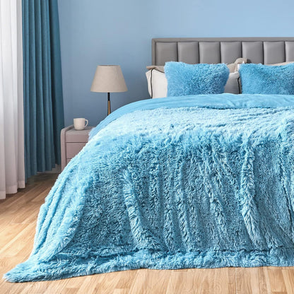 GONAAP Fuzzy Faux Fur Throw Blanket Queen Size Sky Blue Super Soft Cozy Plush Fuzzy Shaggy Blanket for Couch Sofa Bed (Sky Blue, Queen(90"x90"))