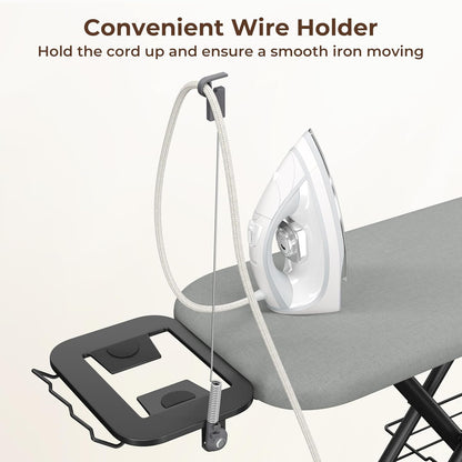 Yaheetech Ironing Board, Compact Iron Board with Cord Holder, Steam Iron Rest and Bottom Storage Tray, 9 Adjustable Heights & 3 Layer Cover, Folding Heavy Duty Ironing Board 52X14, Gray
