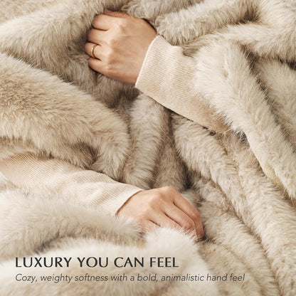 Luxury Faux Fur Throw Blanket, Soft Fluffy Faux Mink Blankets for Bed, Couch, Sofa, Thick Cozy Plush Warm Fur Throws with Reversible Velvet, Tipped Golden Fox, 50"x60"