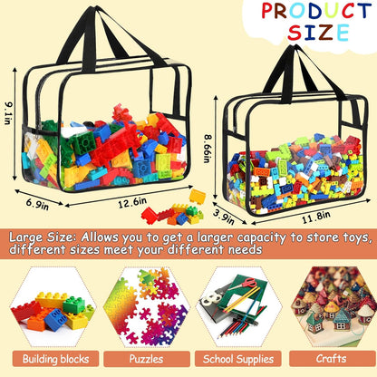 6 Packs Large Toy Storage Bags with Labels, Reusable Clear PVC Board Game Storage, Travel Waterproof Organizer Bags with Zipper for Building Blocks, Puzzle, Kids Books(3 large & 3 Extra Large)