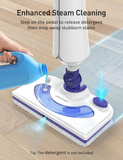 Professional Steam Mop Cleaner, 1300W Floor Steamer with Detergent Chamber, 25S Heat Up, Lightweight Steamer for Cleaning with 2 Washable Pads, Safe for Tiles, Upholstery, Carpet, Hardwood