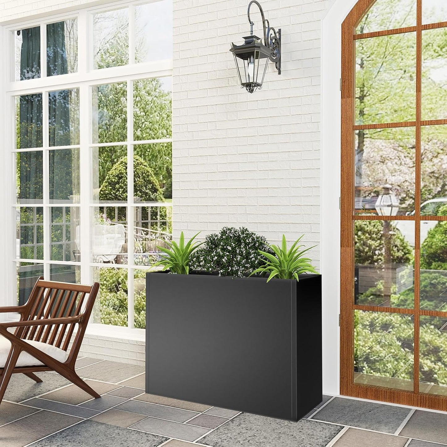 Tall Metal Cube Planter for Outdoor Plants 36" L x 12" W x 26" H, Heavy Duty Steel Large Planter Box with Removable Insert Shelf, Modern Décor for Tall Plants, Trees, Flowers (Black)
