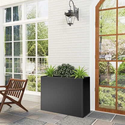 Tall Metal Cube Planter for Outdoor Plants 36" L x 12" W x 26" H, Heavy Duty Steel Large Planter Box with Removable Insert Shelf, Modern Décor for Tall Plants, Trees, Flowers (Black)