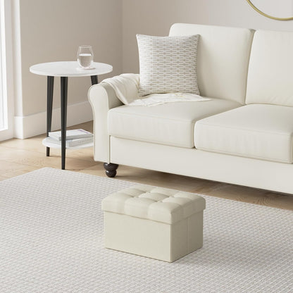 LINMAGCO Ottoman Storage Ottoman with Storage Small Foot Rest Stool Under Desk Stool Short Folding Footrest Linen Cloth Beigh 16X12X12IN