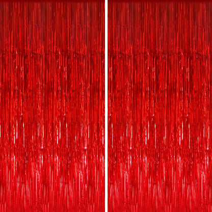 GOER 6.4 ft x 8.2 ft Metallic Tinsel Foil Fringe Curtains,Pack of 2 Party Streamer Backdrop for Birthday,Graduation Decorations and New Year Eve (Red)