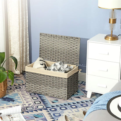 SONGMICS Storage Basket with Lid, Woven Blanket Storage Bin with Handles, Foldable, Removable