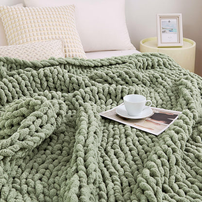 Admitrack Chunky Knit Blanket Throw, 100% Hand Knit Chenille Throw Blanket for Sofa & Home Decor, Soft and Cozy Knitted Throw Blankets (Sage Green, 60""x80""), XNR010