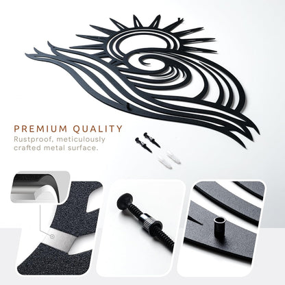 Wita Home Ocean Wave Metal Wall Art, Sun Beach Decor, Coastal Large Wall Sculpture for Home, Indoor/Outdoor Use, Nautical Wall Hanging, Eye-Catching Addition to Living Room (Black, 32 x 19 inches)