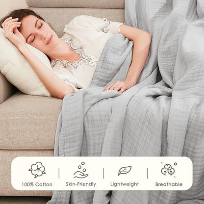 EMME Cotton Blanket Twin XL for Bed Soft Muslin Blankets 66"x90" Lightweight Breathable Layering Bedspread Coverlet All Season Gauze, Light Grey