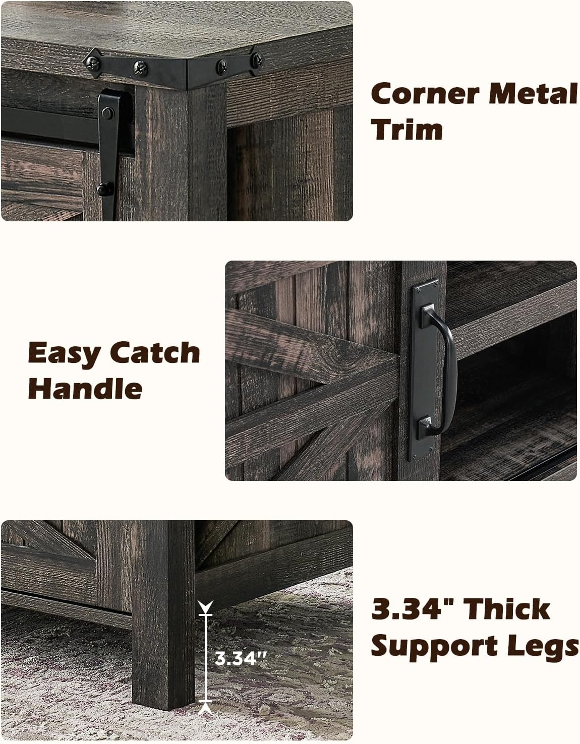 OKD 48" Farmhouse Lift Top Coffee Table with Sliding Barn Door,Rustic Center Table with Hidden Storage Compartment,Lifting Tabletop and Adjustable Shelf for Living Room,Office,Dark Rustic Oak