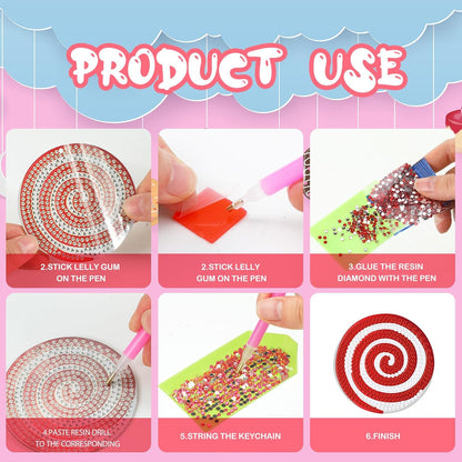 Tondiamo 20 Pcs Christmas Diamond Painting Keychain Kits 5D DIY Diamond Art Pendants Double Sided Hanging Key Chains for Christmas Party Decoration DIY(Cane Style)