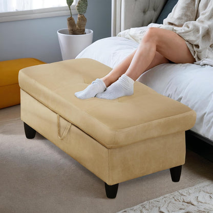 Ottoman Rectangular Storage Ottoman Bench, Flannel Footrest Stool Footstool with Lid for Living Room, Bedroom, Entryway, Light Brown, 28.5"x19"x17.5"