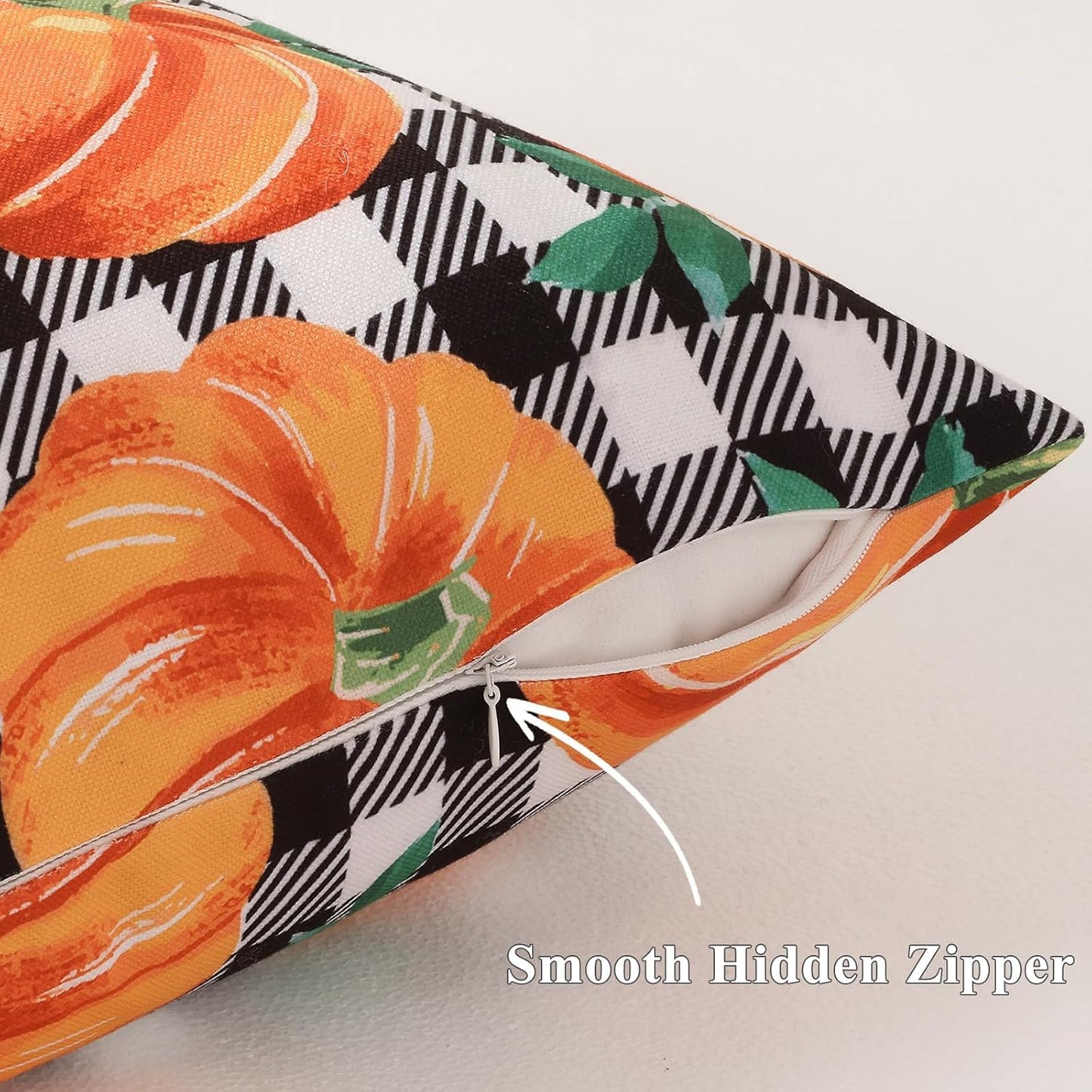 decorUhome Fall Orange Pumpkin Decorative Throw Pillow Covers 12x20 Set of 2, Lumbar Buffalo Plaid Check Farmhouse Cushion Covers for Autumn Harvest Couch Sofa Bed Home Decor