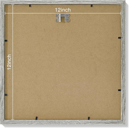 Vittanly 12x12 Picture Frames Set of 9, Shatter Resistant Plexiglass, Display 8x8 Pictures with Mat or 12x12 without Mat, Photo Frames for Wall Mount, Engineered Wood, Grey
