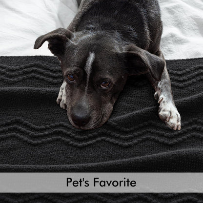 MIULEE Black Knitted Throw Blanket for Couch Textured Knit Blanket with Tassels Cozy Woven Boho Bed Blanket for Sofa Bed Chair Acrylic Wave Pattern 50"x60"