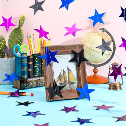 Patelai Glitter Star Garland Banner Decor 130 Feet Star Hanging Bunting Banner Twinkle Backdrop for Homecoming Classroom Wedding Birthday Halloween Christmas Party Supplies(Blue,Black,Purple)